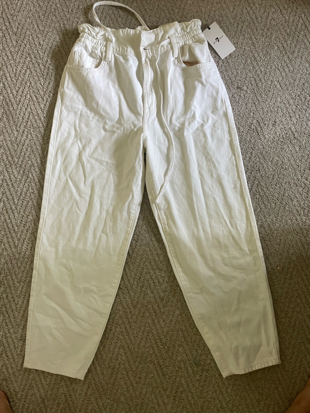 7 For All Mankind White Drawstring jeans